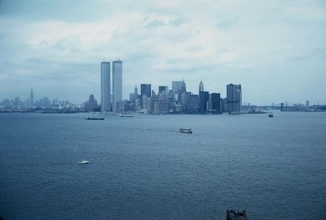 Long shot of the buildings behind the river