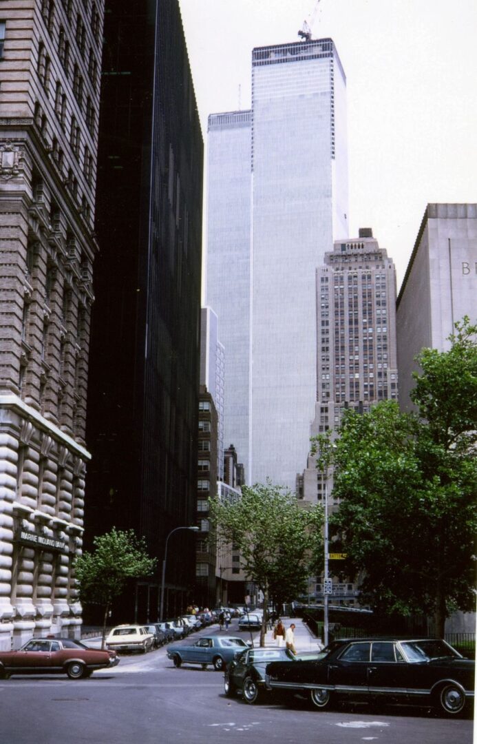 Close shot of the street and buildings