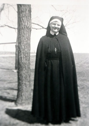 Black and White Image of a Church Nun