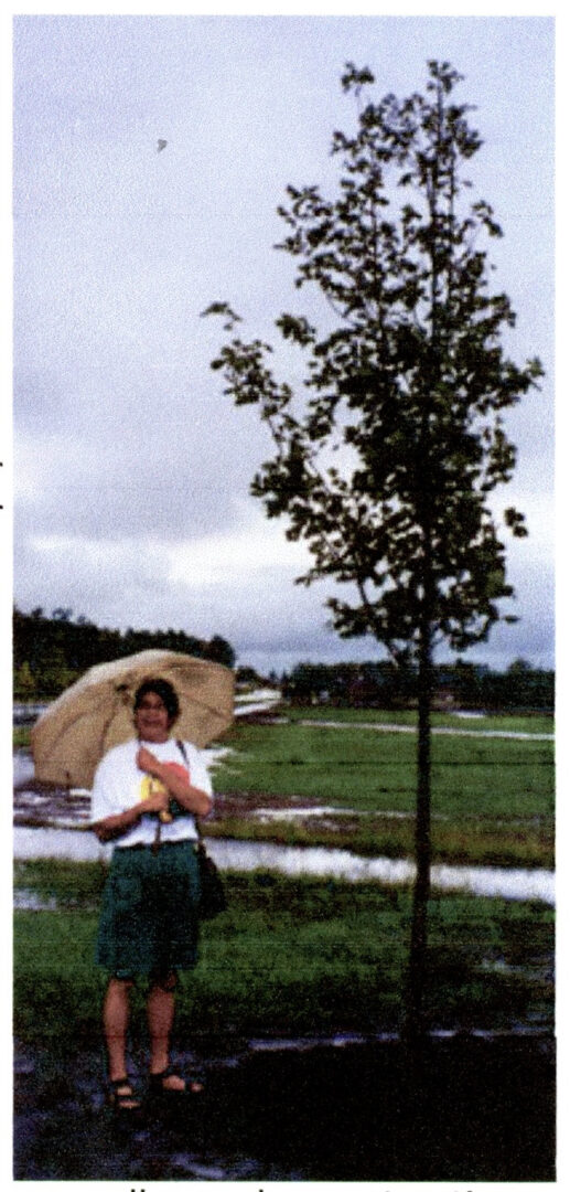 A woman in white tshirt holding an umbrella